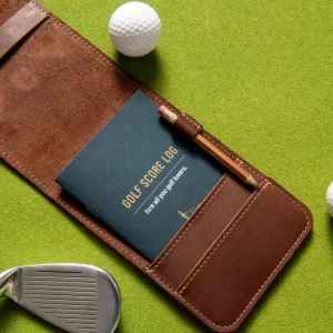 Leather Golf Scorecard Holder with Pen Sleeve Outdoor Genuine Leather Score Book Pouch Portable Gift for Golf Players