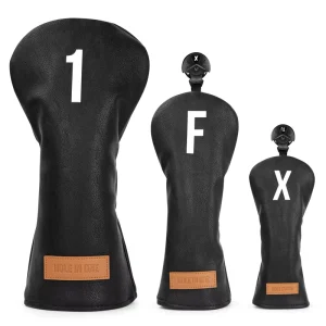 Leather Golf Wood Headcover Set with Logo Patch