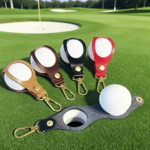 Leather Keychain with Golf Ball Pouch Hangable Bag Design Golf Accessory for Golfers Daily Use and Gift