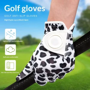 Leopard Print Left Hand Men’s Golf Gloves Anti Slip Breathable Stretch Fabric for Outdoor Sports Use