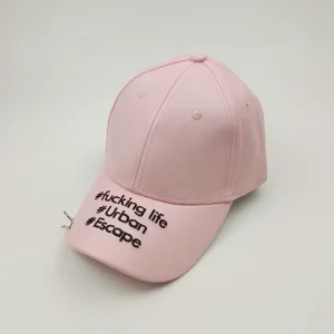 Light colored PU Leather Baseball Cap with Black Signature Embroidery Design