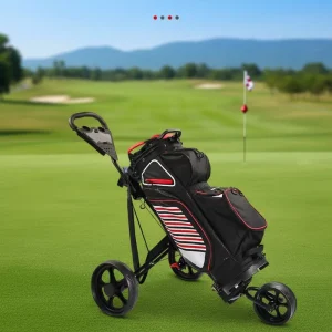 Lightweight 3 Wheel Aluminum Rubber One Touch Folding Durable Non Slip Golf Push Trolley Caddy Cart 15kg Load Capacity