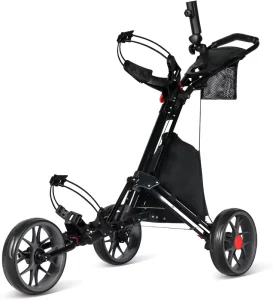 Lightweight Aluminum Frame 3 Wheel Foldable Portable Golf Push Cart Foot Brake Tournament Ball Trolley