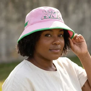 Lightweight Cotton Pink Green Greek Sorority Style Printed Pool Party Sunshade Bucket Hat