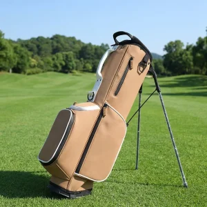 Lightweight PU Golf Stand Bag with Wheel 4 Way Stable Dual Leg Stand Multiple Zip Pockets Padded Shoulder Straps Rain Hood Cover