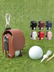 Lightweight PU Leather Golf Accessory Pouch with Carabiner Portable Golf Ball Tee Holder Case for Travel