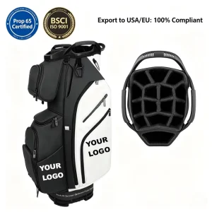 Lightweight PU Leather Golf Cart Bag with 10 Pockets and 14-Way Dividers