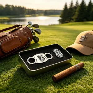 Logo Sissor Japanese Cuban Cigar Lighter and Cutter V Cut With Spring Carbon Japanese Golf Ball Marker