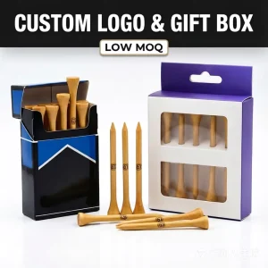 Luxury Custom Bamboo Wood Golf Tees Set with 70mm Cigarette Case Gift Box Personalized Golf Ball Tees Package