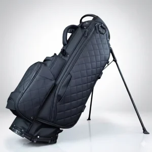 Luxury Diamond Quilted Golf Stand Bag Waterproof Matte PU Leather 5 Way Divider Golf Carry Bag with Rain Hood