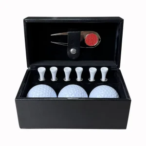 Luxury Leather Golf Gift Set Custom High Quality Divot Tool Golf Balls and Tees Storage Box Premium Golf Souvenir Present