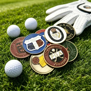 Luxury Magnetic Etched Custom Leather Flower Brass Golf Ball Marker Embossed Set Personalized and 3D Embroidery