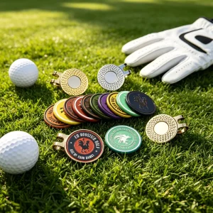 Luxury Magnetic Etched Custom Leather Flower Brass Golf Ball Marker Lot Embossed Set Personalized and 3D Embroidery