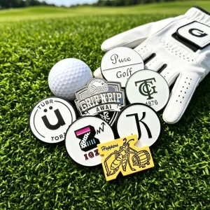 Luxury Magnetic Etched Custom Leather Flower Brass Golf Ball Marker Set Personalized and 3D Embroidery, Golf Hat
