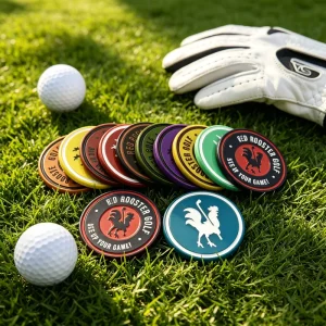 Luxury Magnetic Etched Custom Leather Flower Brass Golf Ball Marker Set Personalized and 3D Embroidery, Golf Hat Necklace