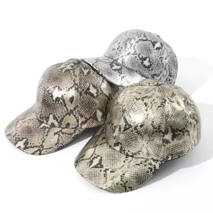 Luxury Style Faux Leather Snakeskin Texture Baseball Cap Trendy Metallic Animal Print Sport Cap for Men Women Custom Logo