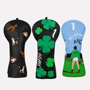 Magnetic Closure Custom Embroidered PU Leather Golf Wood Club Headcovers Water Resistant
