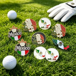 Magnetic Etched Custom Leather Flower Brass Golf Ball Line Marker With hat Clip lot Embossed set Personalized