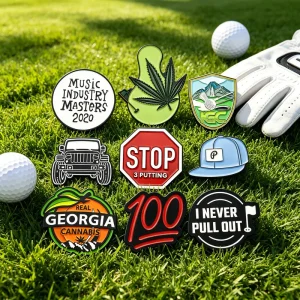 Magnetic Etched Custom Leather Flower Brass Golf Ball Marker With hat Clip lot Embossed set Personalized