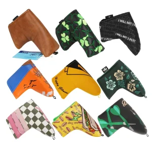 Magnetic PU Leather Golf Putter Headcover with Clover Design and Waterproof Construction
