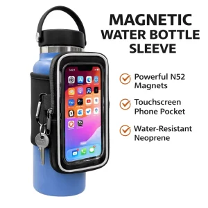 Magnetic Water Bottle Holder Transparent Touchscreen Phone Pocket Adjustable Velcro Strap Waterproof Neoprene Strong Magnets for