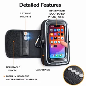 Magnetic Water Bottle Holder for Gym Cycling Hiking Golf Cart Waterproof Neoprene Bottle Sleeve Transparent Touchscreen Phone