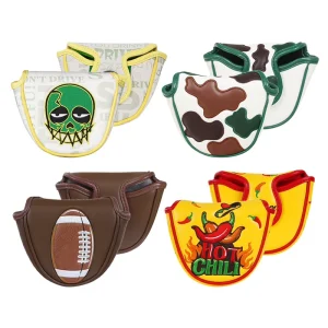 Mallet Putter Golf Head Cover Hot Chili Brown Rugby Embroidery