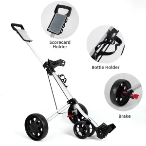 Manufacture 4 Wheels Golf Trolley Aluminium Alloy Pull Push Cart With Water Bottle Holder Foldable Lightweight Golf Bag Cart