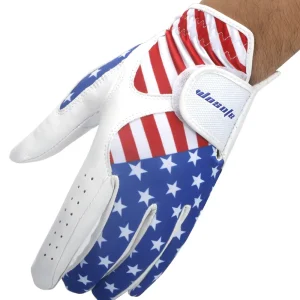 Manufacturer Custom Logo OEM ODM Flag Breathable Durable Printed Left Hand Soft Mesh Men PU Leather Golf Gloves