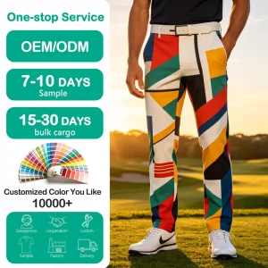 Manufacturer Golf Pants Geometric Patchwork Abstract Block Sublimation Printed Woven Performance Stretch Golf Pants for Men