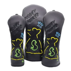 Manufacturer Waterproof PU Leather Golf Club Headcover with Money Bag Embroidery for Wood Clubs