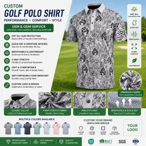 Manufacturers Custom Logo Quick Dry Tropical Print Golf Polo Shirt Breathable Anti Exposure Lightweight Performance Golf Shirt