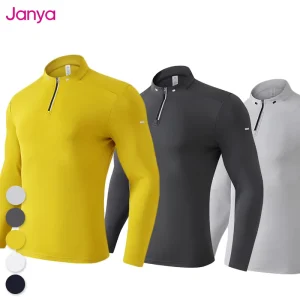 Men Golf Gym T Shirt 1/4 Zip Polyester Outdoor Sport Wear Breathable Long Sleeve Quick Dry Fitness Workout Top