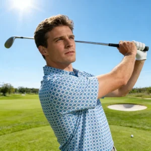Men Golf Polo Short Sleeve Printed Eco Friendly Quick Dry Breathable Lightweight Moisture Wicking UV Resistant Soft Comfort