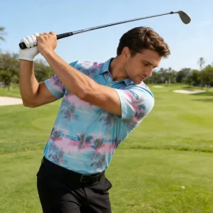 Men Golf Polo Short Sleeve Quick Dry Breathable UV Protection Moisture Wicking Lightweight Golf Apparel