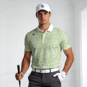 Men Golf Sportswear Slim Fit Striped Multicolor Wavy Lines Printed Polo Shirts With Embroidery Logo