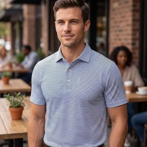 Men Performance Striped Stretch Fabric Short Sleeve Golf Apparel Custom Logo Professional Athletic Fit Polo Shirts