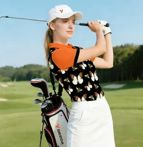 Men Women Short Sleeve Summer Golf Clothes Butterfly Pattern Golf Polo Shirt with Polyester Spandex Materials Manufacturer