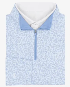 Men’s Autumn Quarter Zip Pullover Golf Shirts Quick Dry Golf Knitted Embroidered Stand Collar Lined Design with Digital Printing