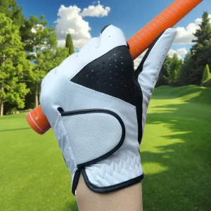 Men’s Breathable Black and White Golf Gloves with Custom Single Equipment Microfiber Cloth for Sports Black White Stitching