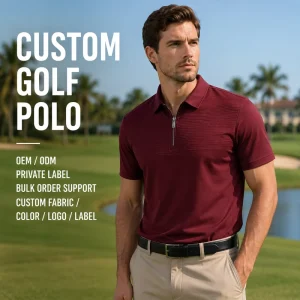 Mens Burgundy Short Sleeve Quarter Zip Textured Breathable Quick Dry Performance Sportswear Golf Polo Shirt