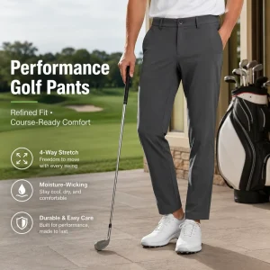 Men’s Charcoal Gray Golf Pants 4-Way Stretch Moisture Wicking Durable Easy Care Ankle Trousers for Pro Shops