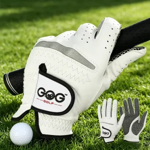 Men’s Custom Logo Golf Gloves Breathable Genuine Leather Superior Grip Comfort Left Right Hand Durable for All Weather