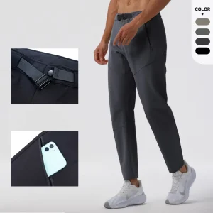 Mens Embroidered Anti Wrinkle Straight Solid Pants Belt Casual Outdoor Nylon Spandex Trousers Quick Dry Breathable