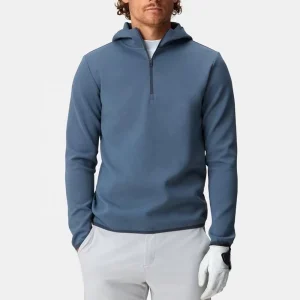 Men’s Golf Apparel Half Zip Stand Collar Woven Solid Loose Quick Dry Smooth 100% Polyester Lightweight Golf Hoodie