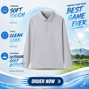 Men’s Golf Polo Shirt Long Sleeve Polo Collar Polyester Spandex Moisture Wicking Quick Dry Breathable Custom Logo