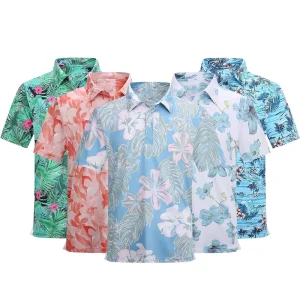 Men’s Golf Shirt Knitted Floral Polyester Spandex Digital Printing Logo Breathable Loose Fit
