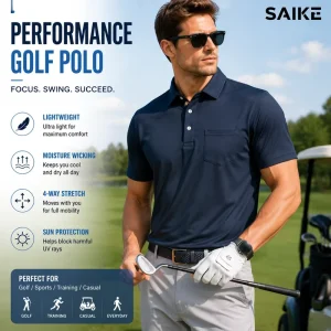 Men’s Golf Shirt Short Sleeve Performance Dry Fit Polo Custom Golf Shirts With Pockets Athletic Golf Apparel OEM Manufacturer