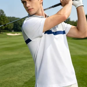 Men’s Knitted Golf Polo Shirt Printed Sportswear Short Sleeve Breathable Golf Apparel for Training and Matches