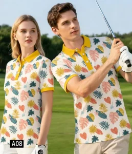 Men’s Lapel Golf Polo Shirts Colorful Digital Print Golf Clothes Golf Outfit for Golf Sports